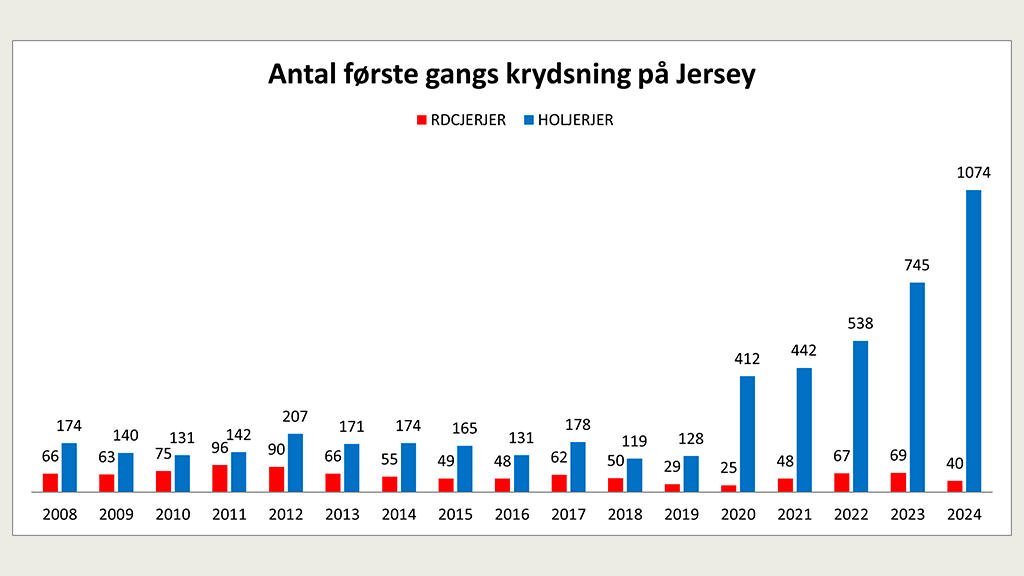 Antal første gangs krydsning på Jersey