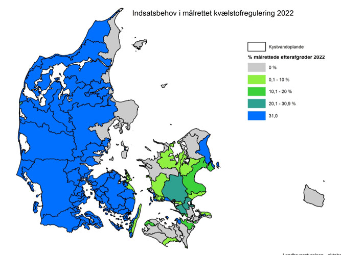Danmarkskort over eksisterende fordeling af efterafgrøder 
