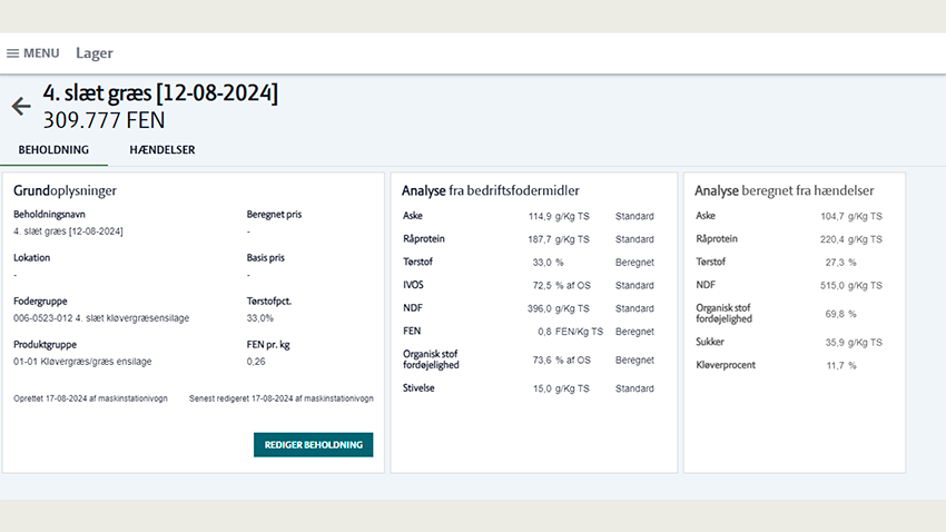 DMS: Beregning af kvalitet af grovfoder i Lager