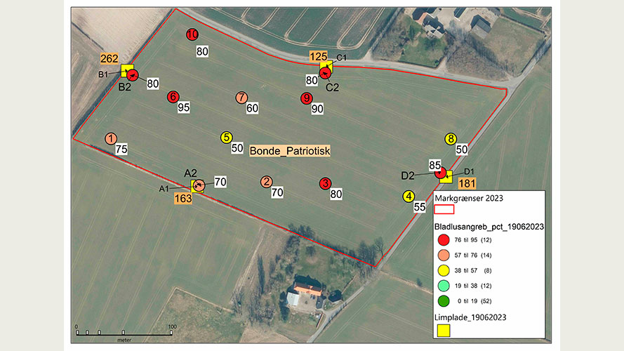 Markkort fra Patriotisk Selskab, Bonde (8,5 ha) og variation i angreb i marken.