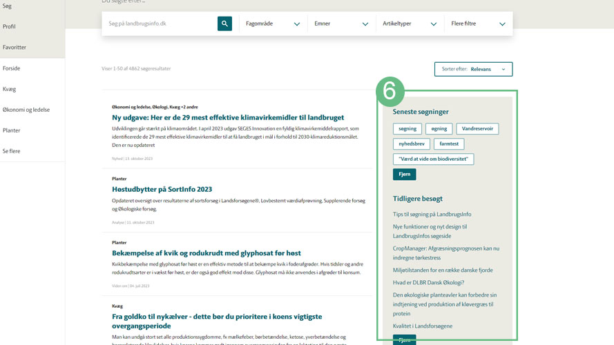 Skærmbillede af LandbrugsInfos søgeside