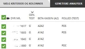 Skærmklip - lister - nye felter Beta kasein og polled