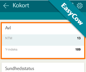Se NTM og Y-indeks på ko-kort i EasyCow