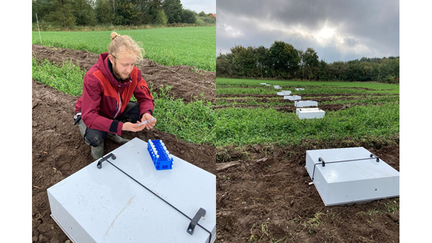 Manuelle flux-kamre på en mark til udtagning af gasprøver