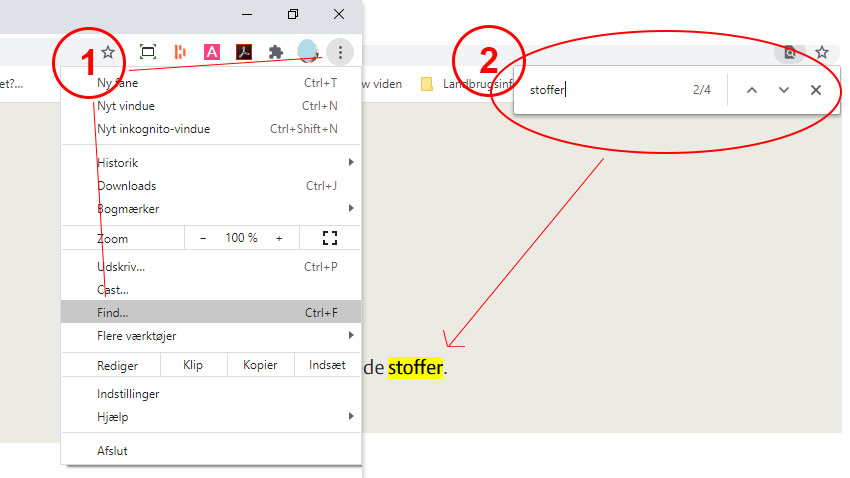 Browser funktionen find