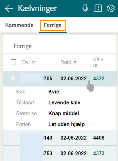 Se ”Seneste kælvninger” i EasyCow