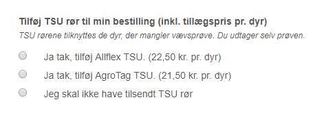 Skærmklip bestilling af TSU rør