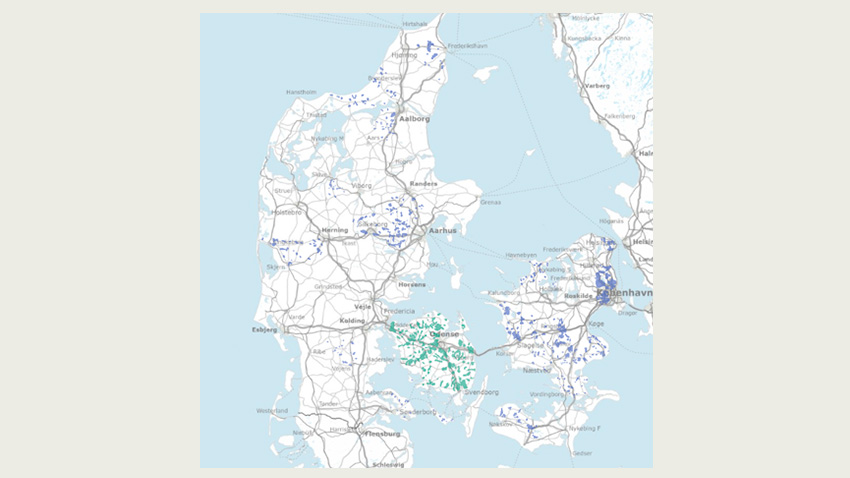 eksempel på hvordan udpegninger af sårbare grundvandsområder kan ses på kortet
