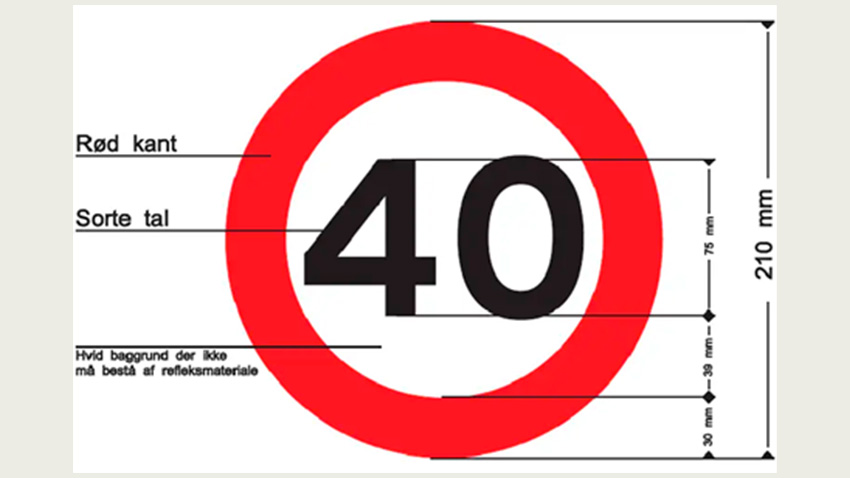 skilt der viser 40 km i timen