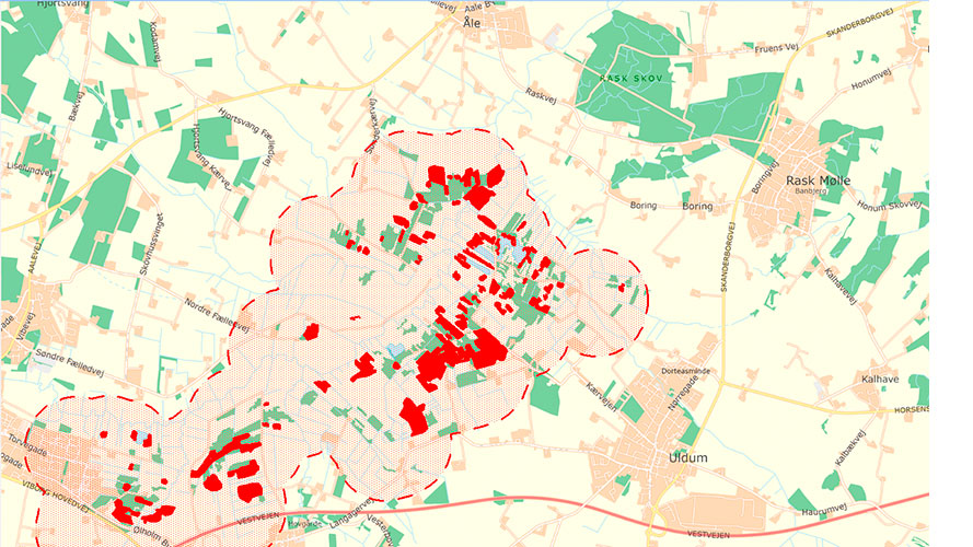 Kortlagt kategori 1 natur i Uldum Kær.