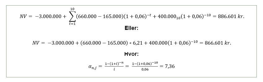 Beregningsformler for nutidsværdimetoden