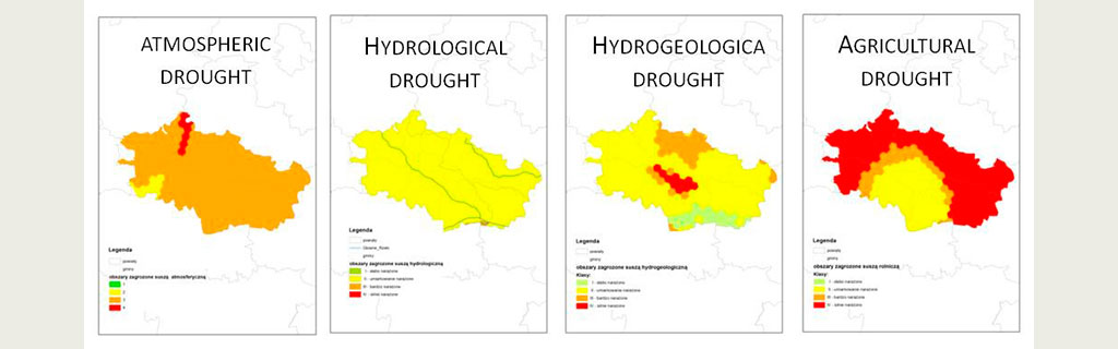 Risk of atmospheric, hydrological, hydrogeological and agricultural drought on the basis of the "Plan for preventing the effects of drought in the water region of Central Vistula" of the National Water Management Authority in Warsaw 2017.