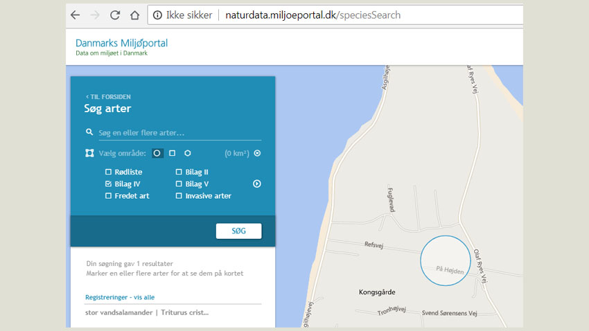 Kortudsnit fra Danmarks Naturdata