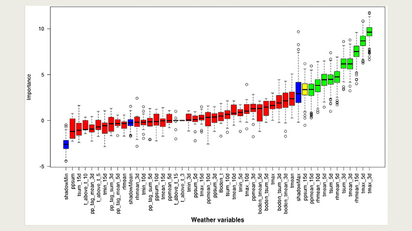 betydningen af de forskellige vejrdata for forudsigelsen af spiringen af sklerotier