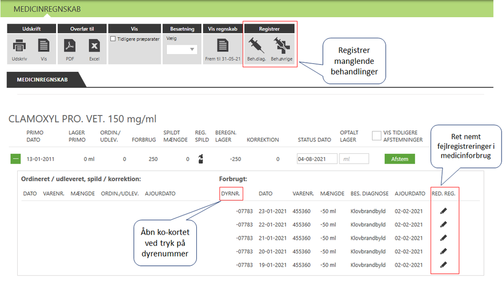 DMM skærmklip midicinregnskab