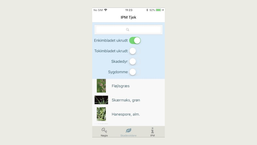 Figur 3. Der kan også søges direkte på en art under "Skadevoldere", hvor man derefter kan læse mere om arten.