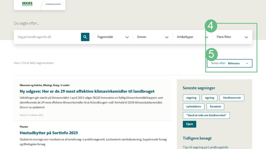 Skærmbillede af LandbrugsInfos søgeside