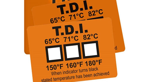 Vaskestrips til tjek af vasketemperatur. De ændrer farve fra hvid til sort, når en given temperatur nås.